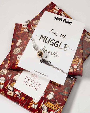 Pulsera Snitch Dorada con Tarjeta de Harry Potter y Packaging
