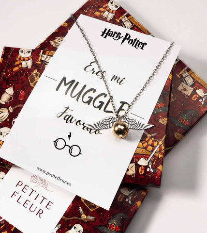 Collar Snitch Dorada con Tarjeta Harry Potter y Packaging